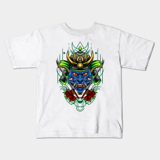 Samurai Cat - Green Kabuto Kids T-Shirt